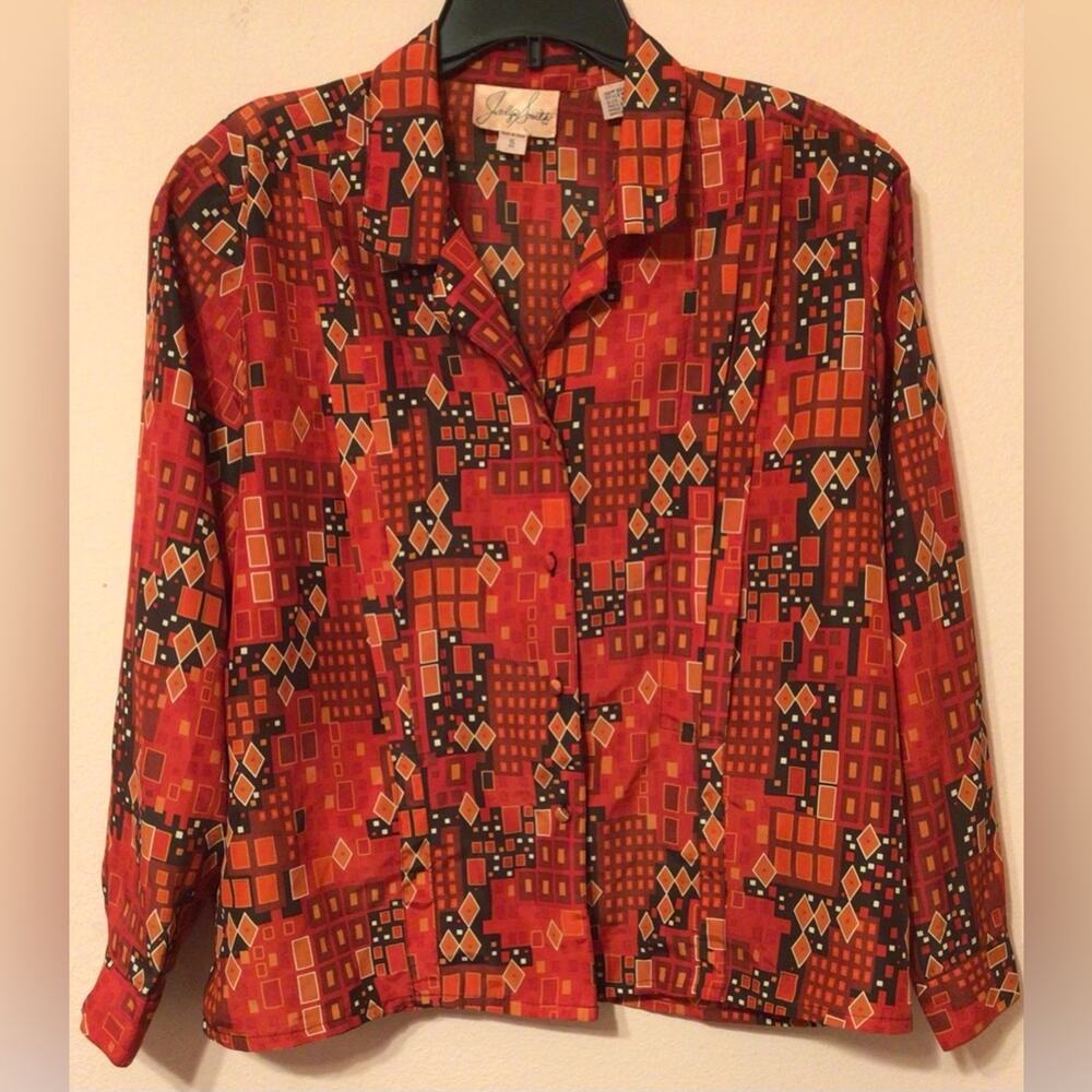 Vintage Jacklyn Smith red orange blouse size 16